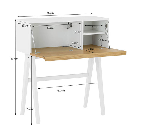 VALEN Study Desk 96cm White & Oak Modern Furniture