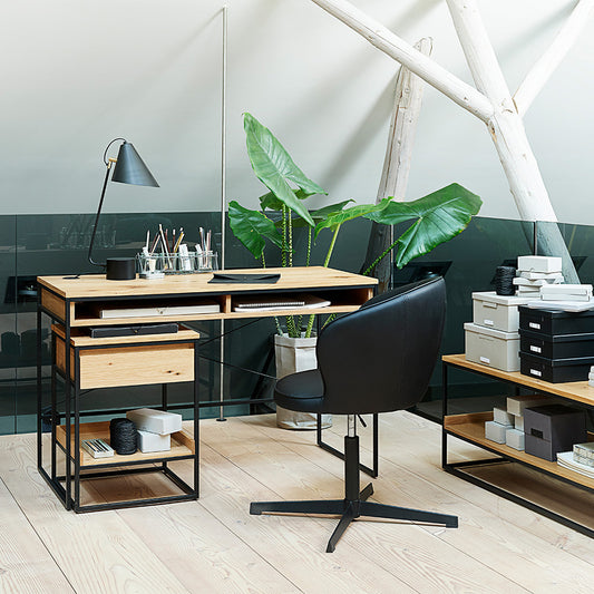 RIVOLI Study Desk 120cm - Natural Oak & Black
