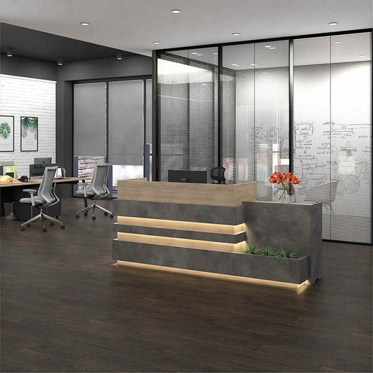 KERAN Reception Desk 1.8M Right Panel - Acacia & Carbon Grey Colour