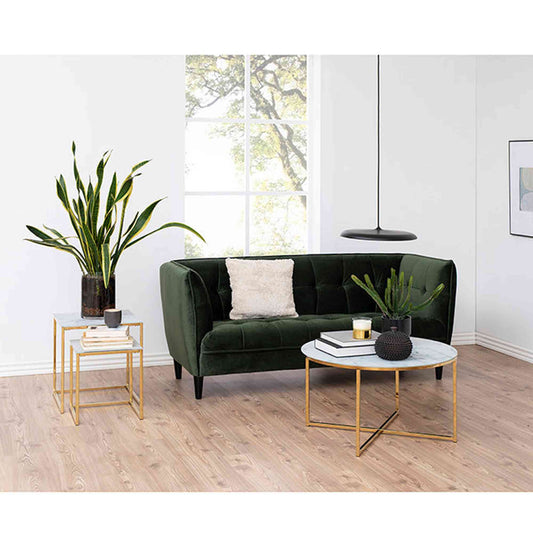 KOLINA Glass Marble Round Coffee Table 80cm - White/ Gold Chrome