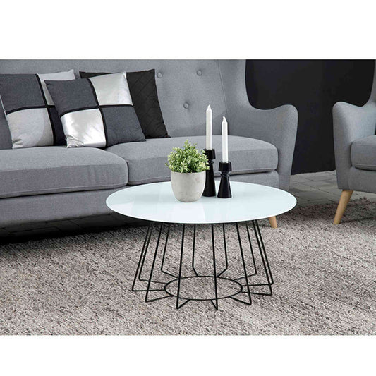 CYRUS Glass Coffee Table 80cm - White & Black