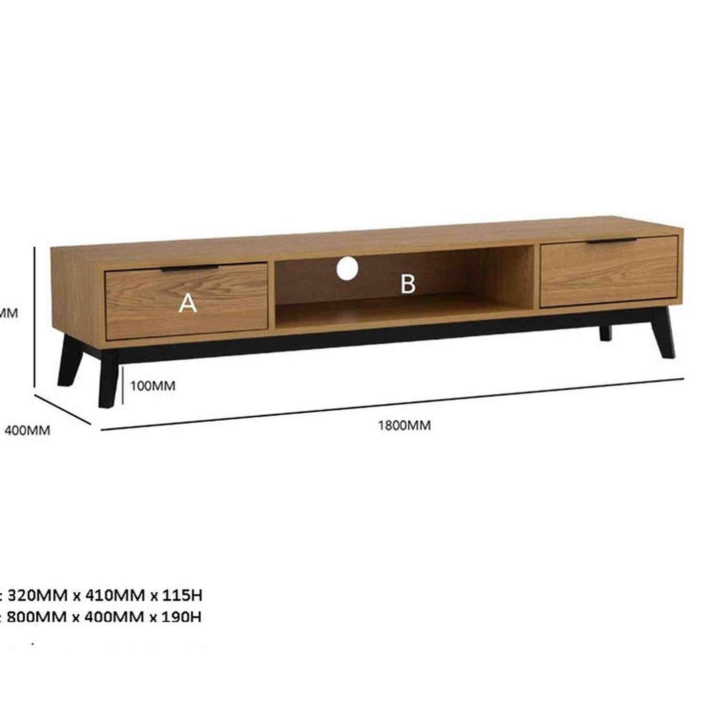 MALTON Entertainment TV Unit 180cm - Natural & Black