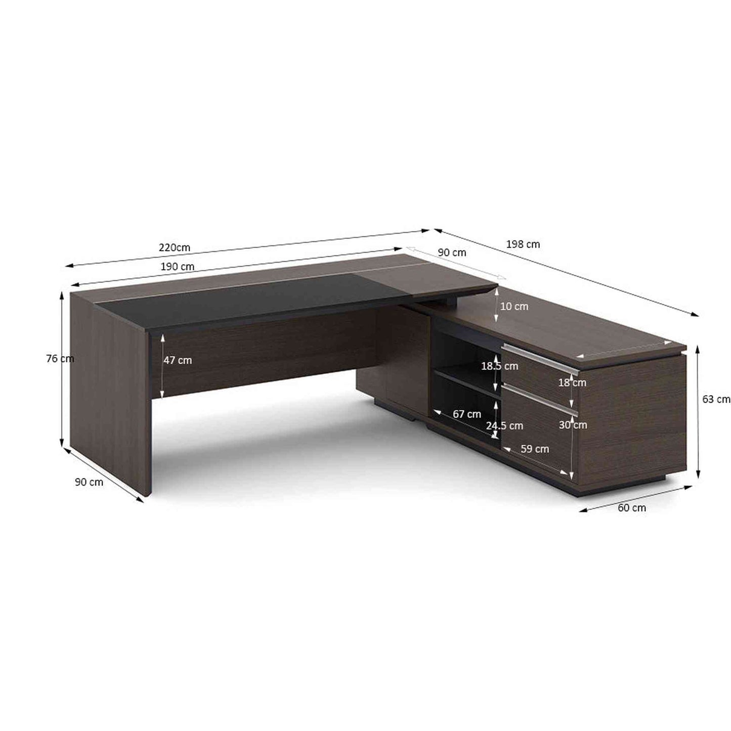 CARTER Executive Office Desk with Right Return 2.2M - Coffee & Grey