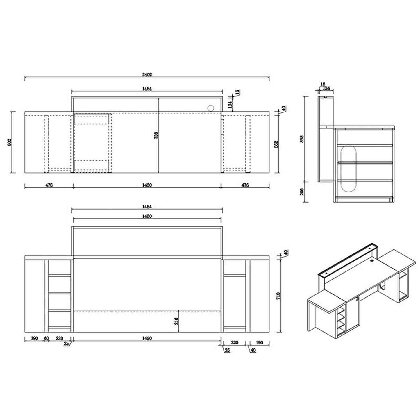 CONELLI Reception Desk 2.4M - Light Walnut