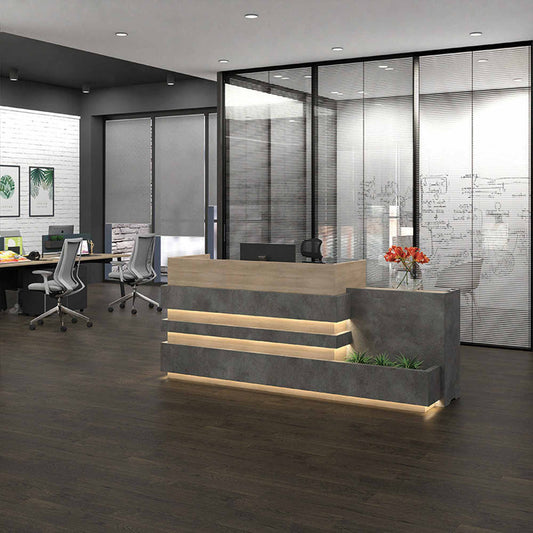 KERAN Reception Desk 2.44M Right Panel - Acacia & Carbon Grey Colour