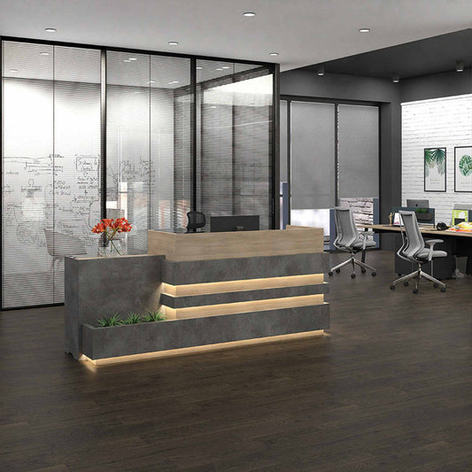 KERAN Reception Desk 2.44M Left Panel - Acacia & Carbon Grey Colour