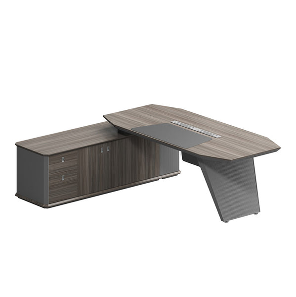 MADDOK Executive Desk with Left Return 200cm Chocolate & Charcoal Gr