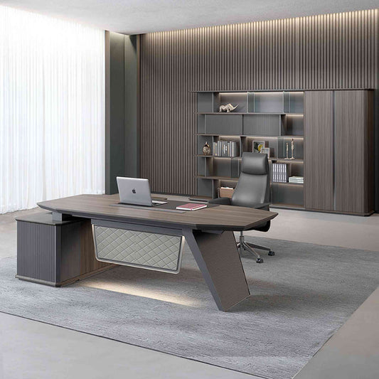 MADDOK Executive Desk with Right Return 200cm - Chocolate & Charcoal Grey