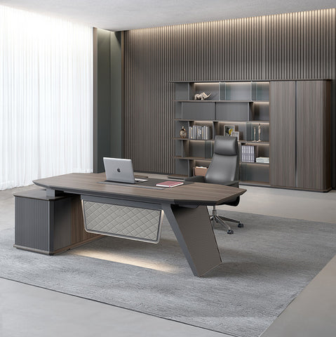 MADDOK Executive Desk with Right Return 200cm - Chocolate & Charcoal Grey