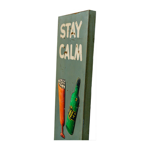 Wooden Print "Stay Calm Pop A Top" In Antique Blue,Home Decor,Wall Hangings,Modern Furniture