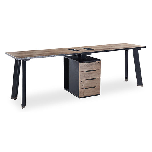 ARTO 2 People Workstation Desk 1 Cabinet 2.4M - Warm Oak & Black