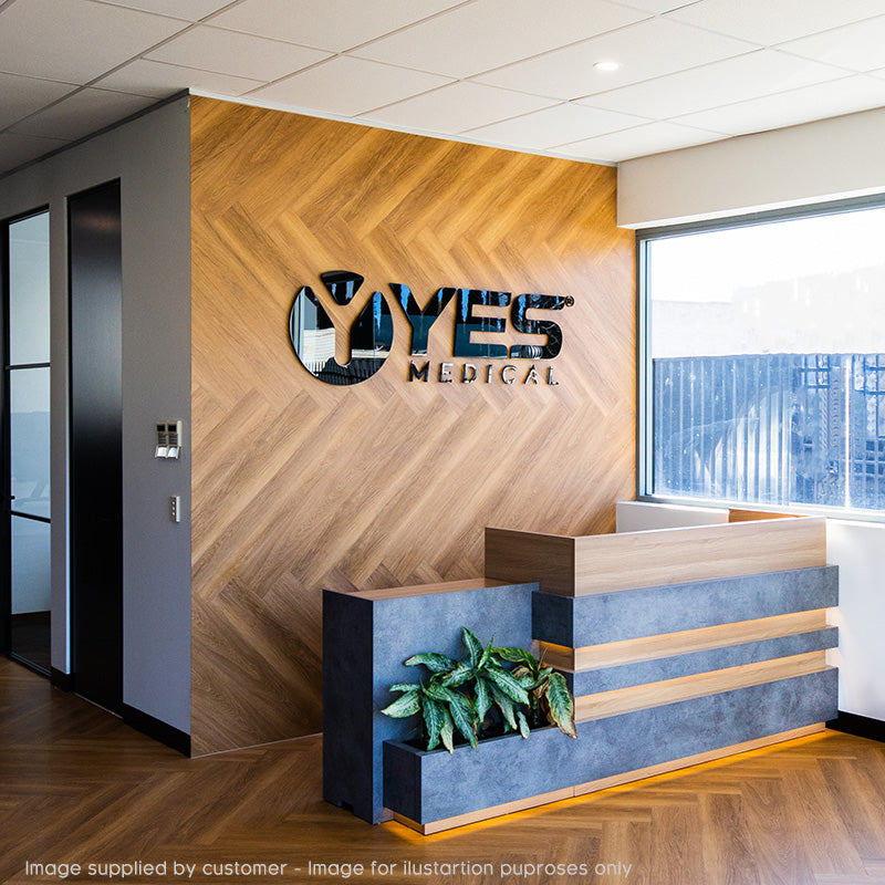 KERAN Reception Desk 1.8M Left Panel - Acacia & Carbon Grey Colour