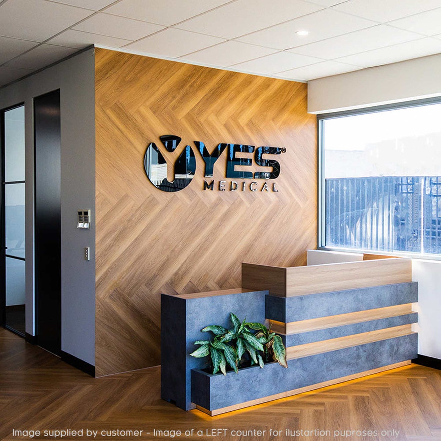 KERAN Reception Desk 2.44M Right Panel - Acacia & Carbon Grey Colour
