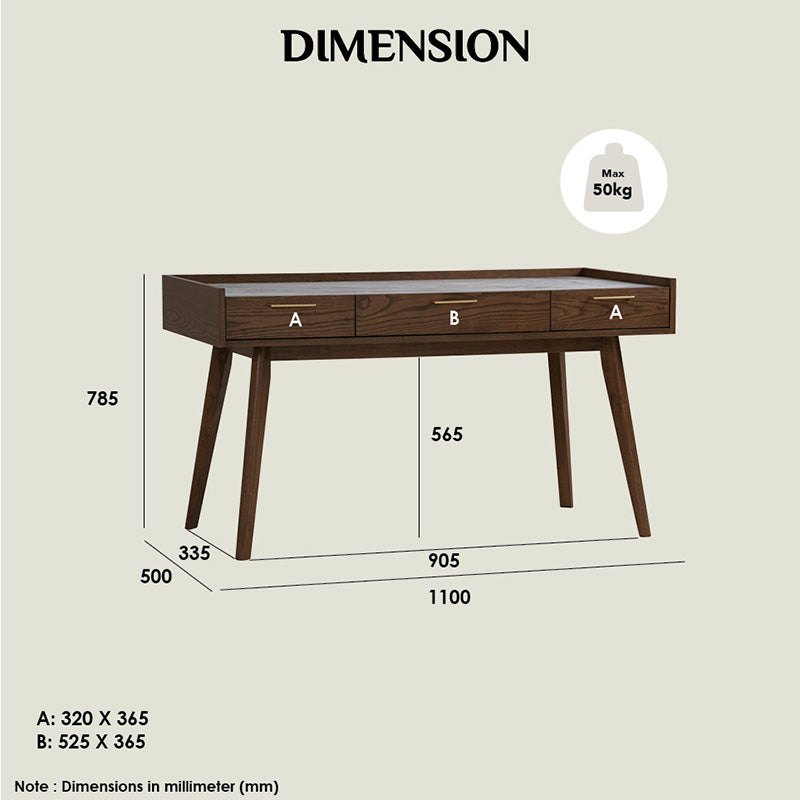 BREDA Study Desk 110cm - Walnut