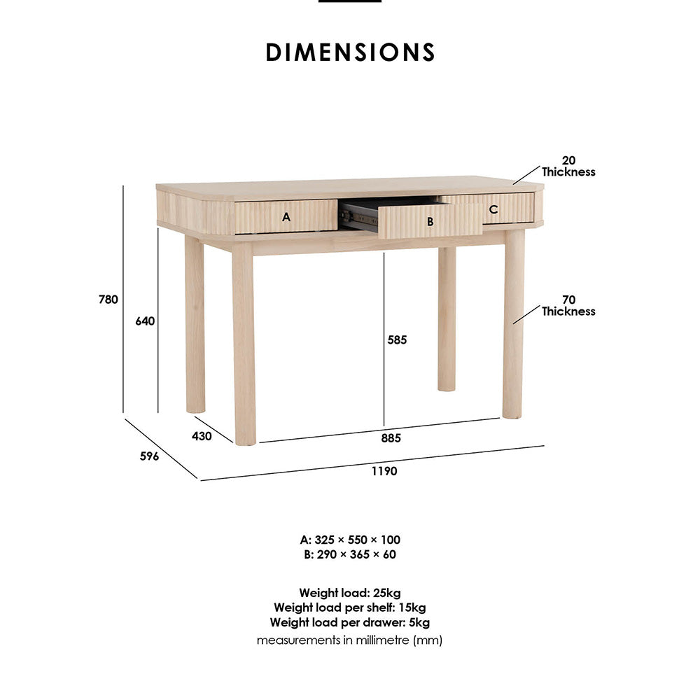 LUDLOW Study/Working Desk - White Wash Oak