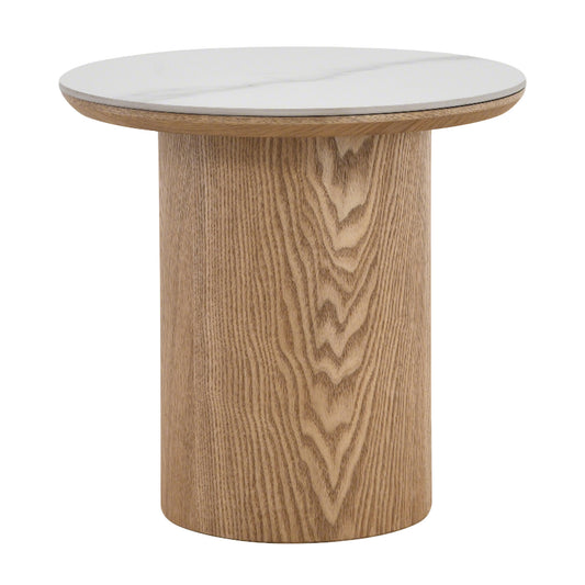 EMERY 40cm SIntered Stone Round Side Table - Oak