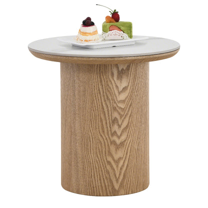 EMERY 40cm SIntered Stone Round Side Table - Oak