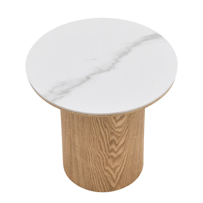 EMERY 40cm SIntered Stone Round Side Table - Oak