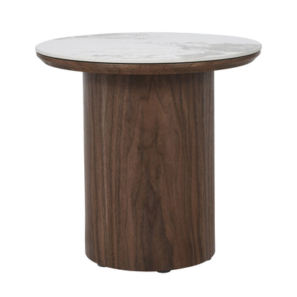 EMERY 40cm Sintered Stone Round Side Table - Walnut