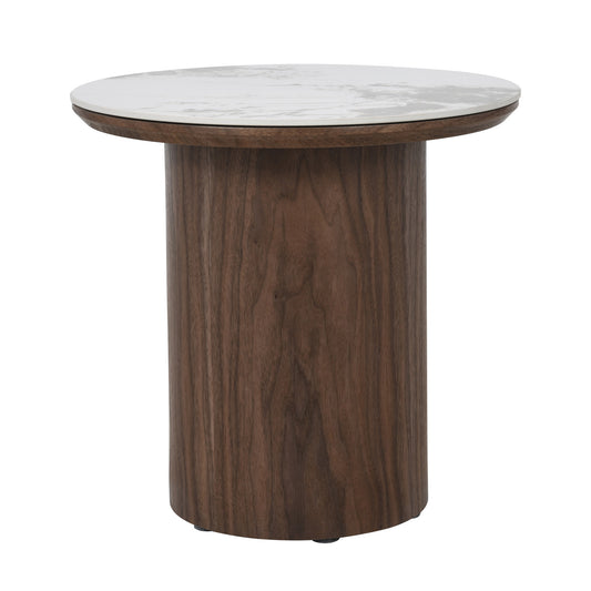 EMERY 40cm Sintered Stone Round Side Table - Walnut