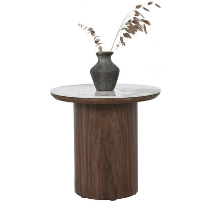 EMERY 40cm Sintered Stone Round Side Table - Walnut