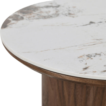 EMERY 40cm Sintered Stone Round Side Table - Walnut