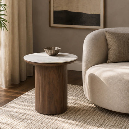 EMERY 40cm Sintered Stone Round Side Table - Walnut