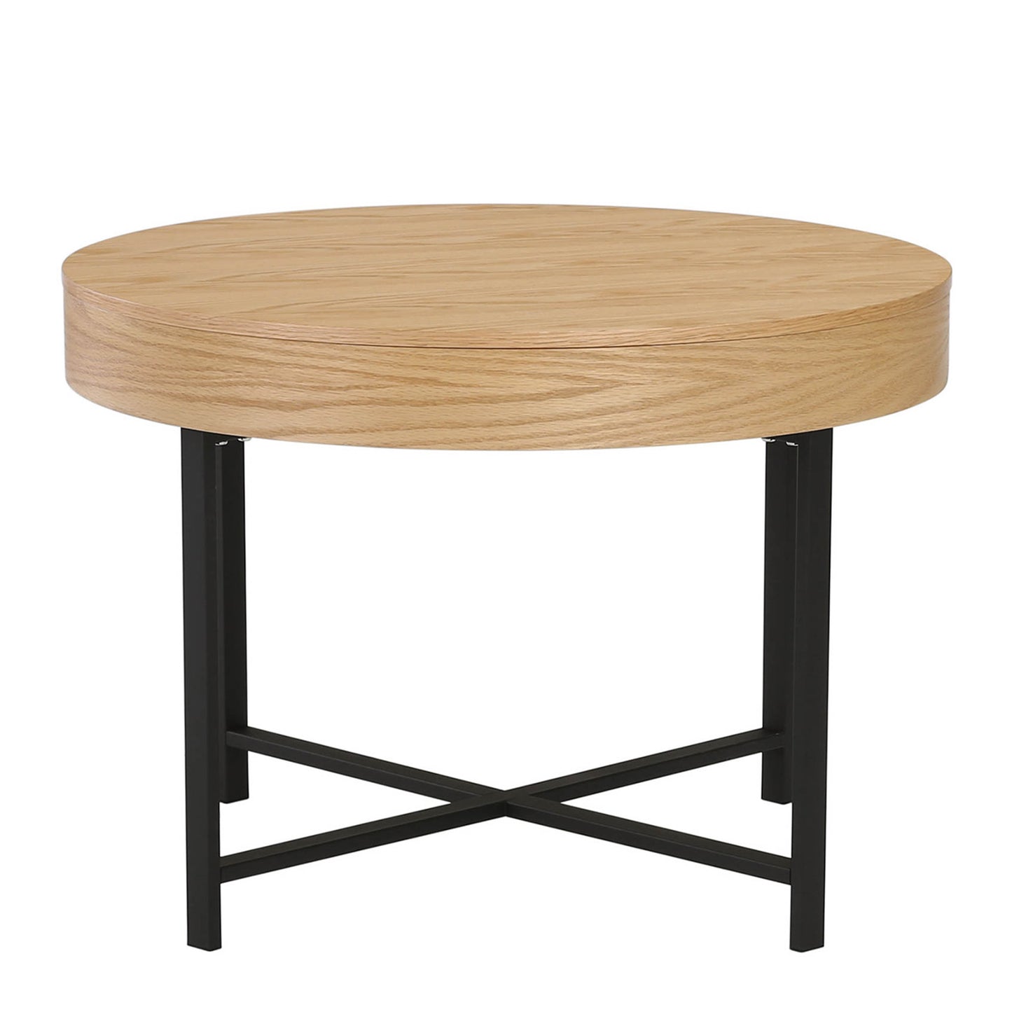 Woolcott Round Coffee Table with Storage - Oak & Black