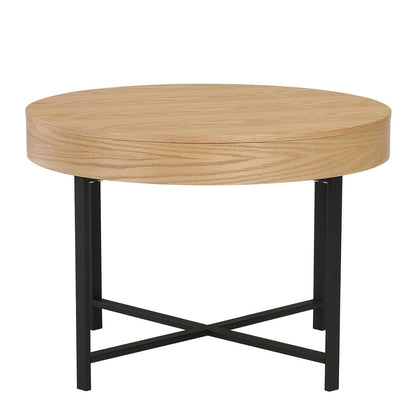Woolcott Round Coffee Table with Storage - Oak & Black