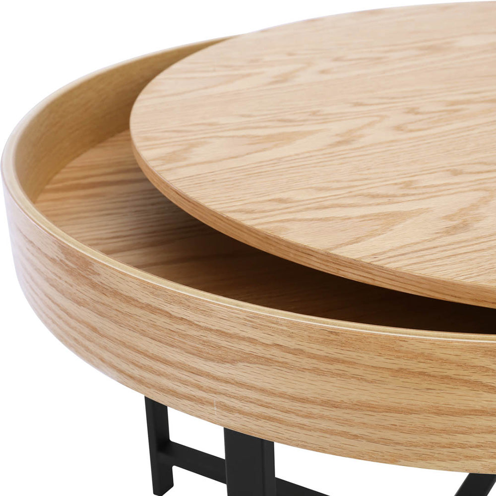 Woolcott Round Coffee Table with Storage - Oak & Black
