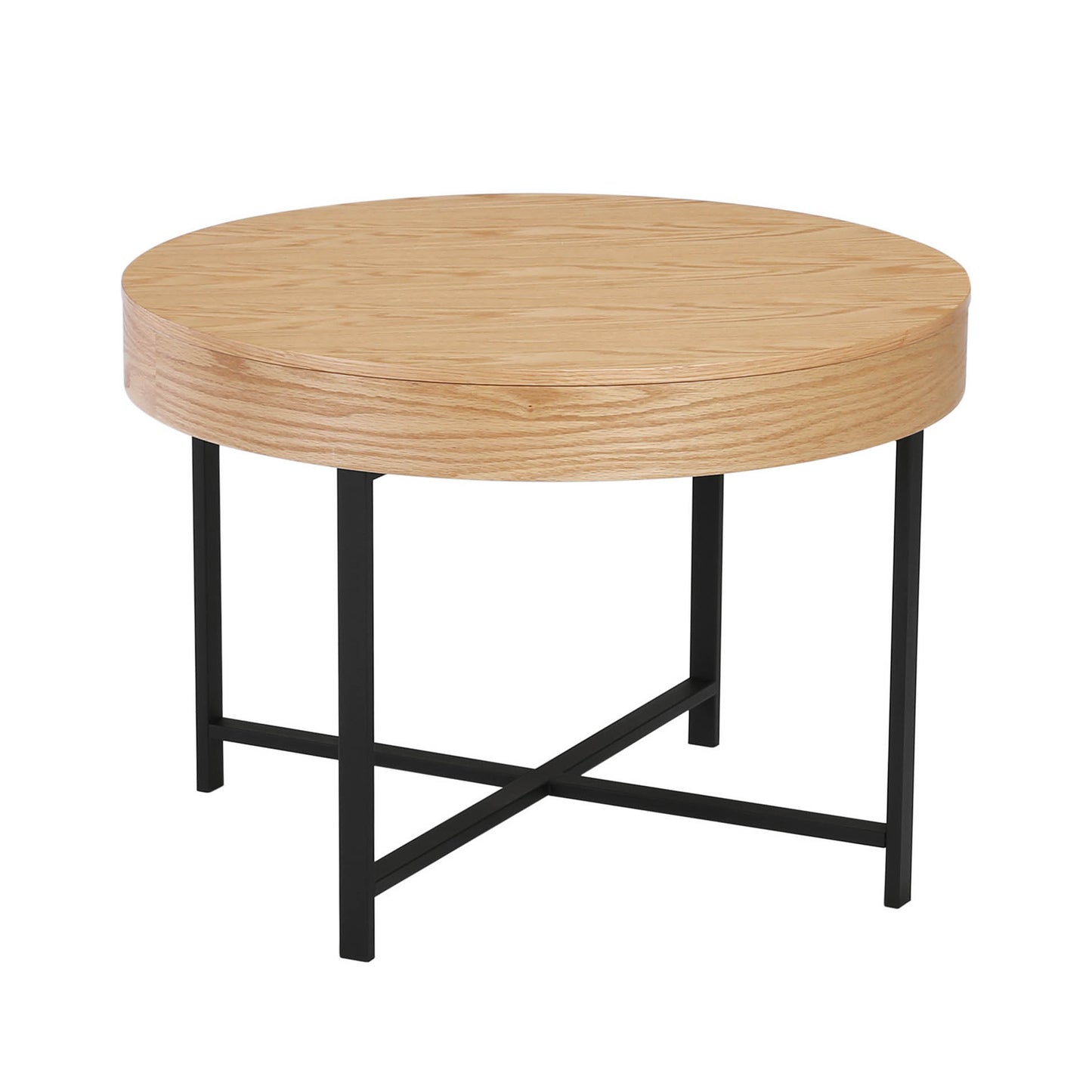 Woolcott Round Coffee Table with Storage - Oak & Black