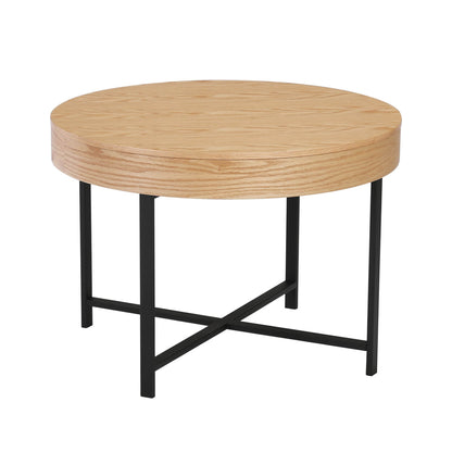 Woolcott Round Coffee Table with Storage - Oak & Black