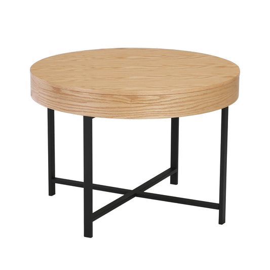 Woolcott Round Coffee Table with Storage - Oak & Black