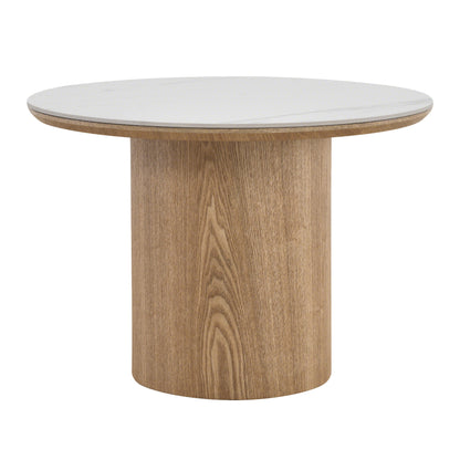 EMERY 60cm Round Coffee Table with Sintered Stone Top - Oak
