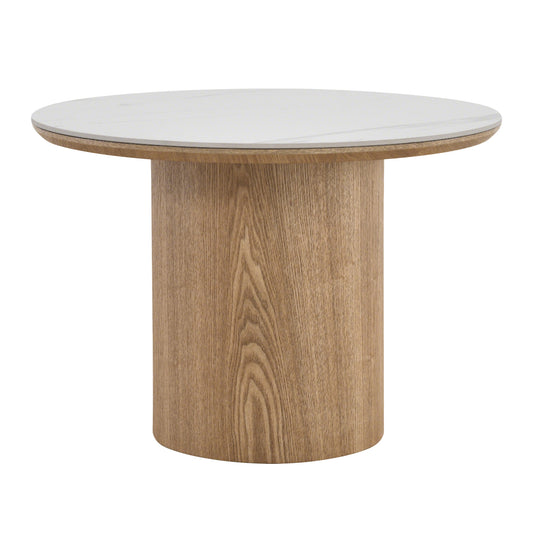 EMERY 60cm Round Coffee Table with Sintered Stone Top - Oak