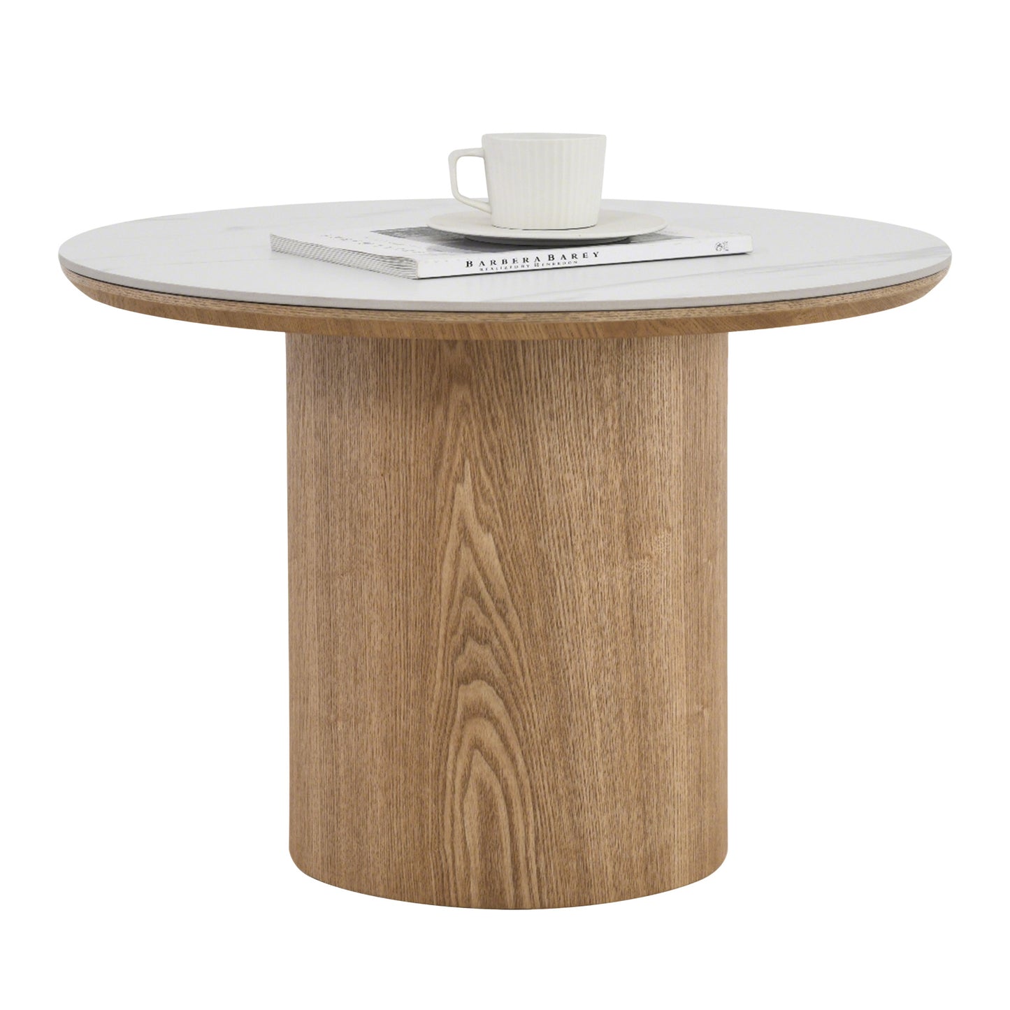 EMERY 60cm Round Coffee Table with Sintered Stone Top - Oak