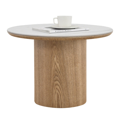 EMERY 60cm Round Coffee Table with Sintered Stone Top - Oak