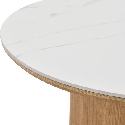 EMERY 60cm Round Coffee Table with Sintered Stone Top - Oak