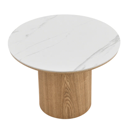 EMERY 60cm Round Coffee Table with Sintered Stone Top - Oak