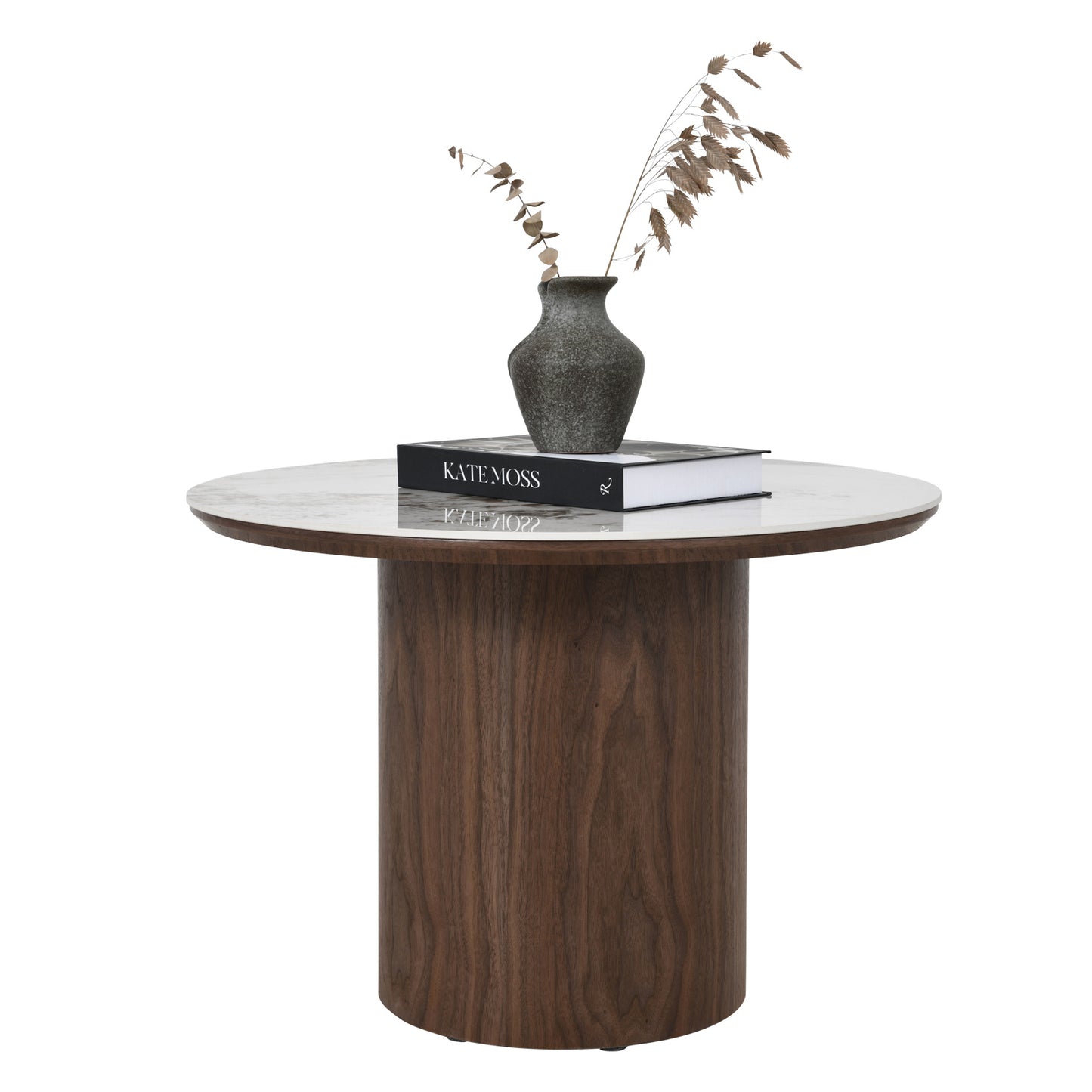 EMERY 60cm Round Coffee Table with Sintered Stone Top - Walnut