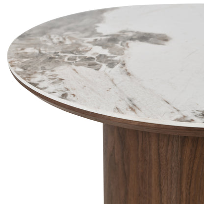 EMERY 60cm Round Coffee Table with Sintered Stone Top - Walnut