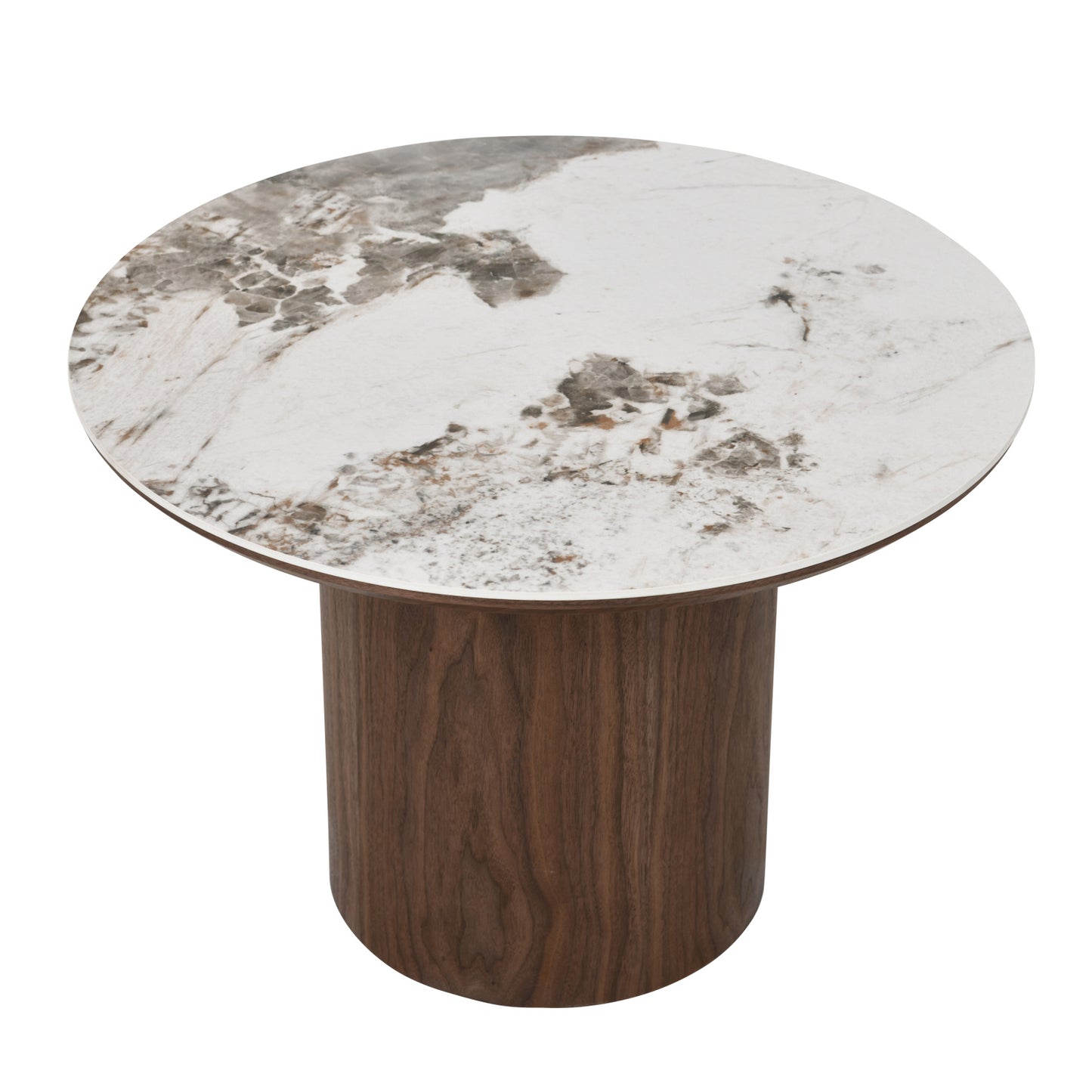 EMERY 60cm Round Coffee Table with Sintered Stone Top - Walnut
