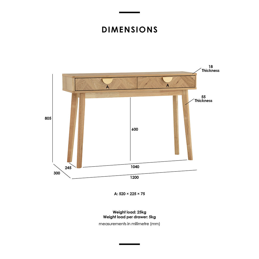 LOFTUS Console Table 120cm - Oak