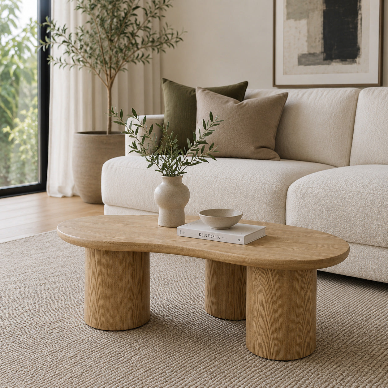 LEITH 130cm Organic Shaped Coffee Table – Oak
