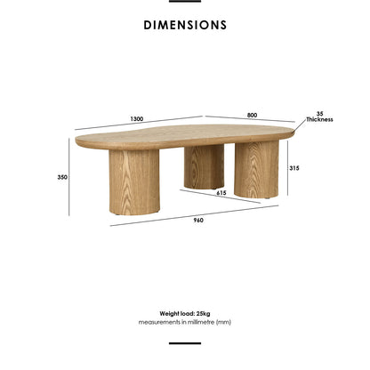 LEITH 130cm Organic Shaped Coffee Table – Oak