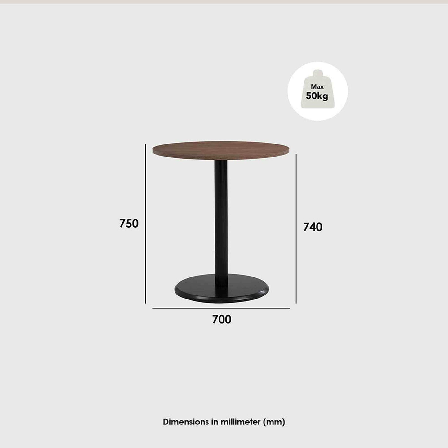 RUNDA Round Dining Table 70cm - Walnut & Black