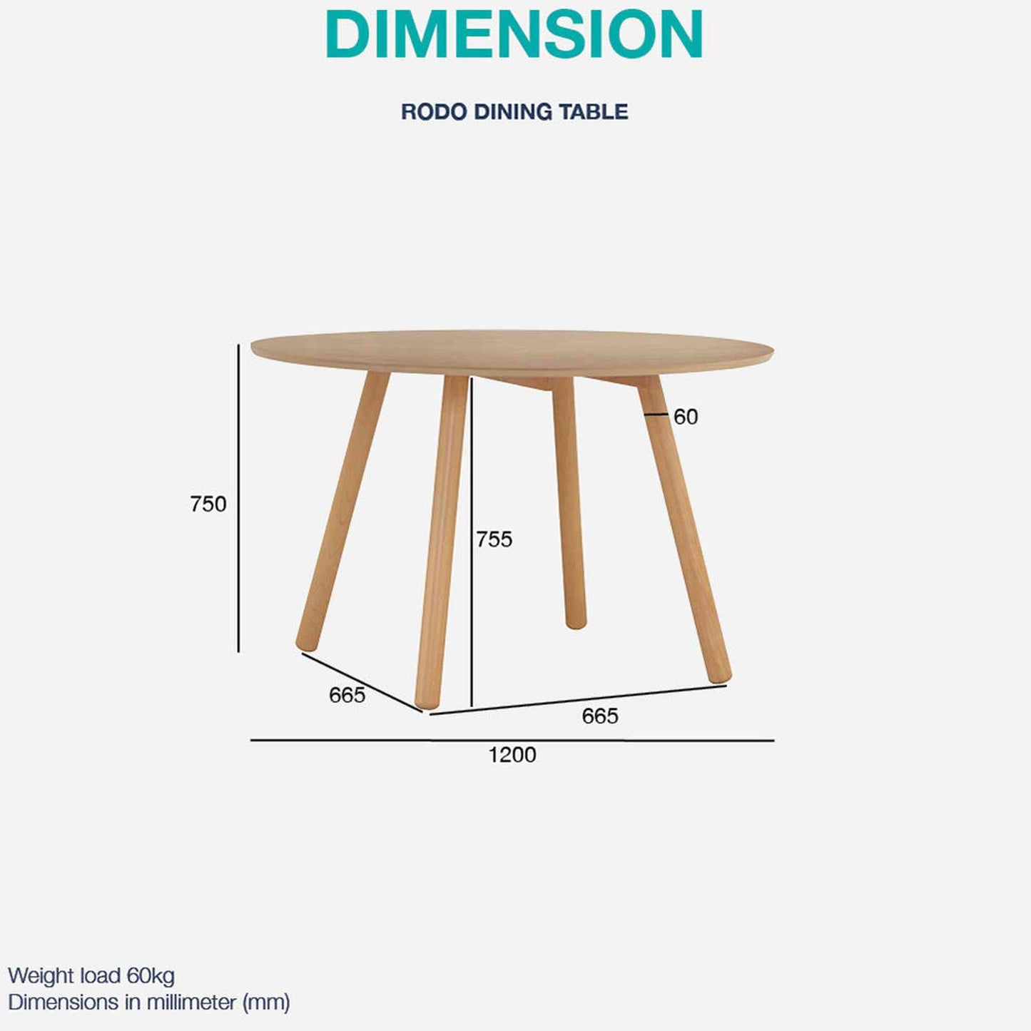 RODO Round Dining Table 120cm - Natural