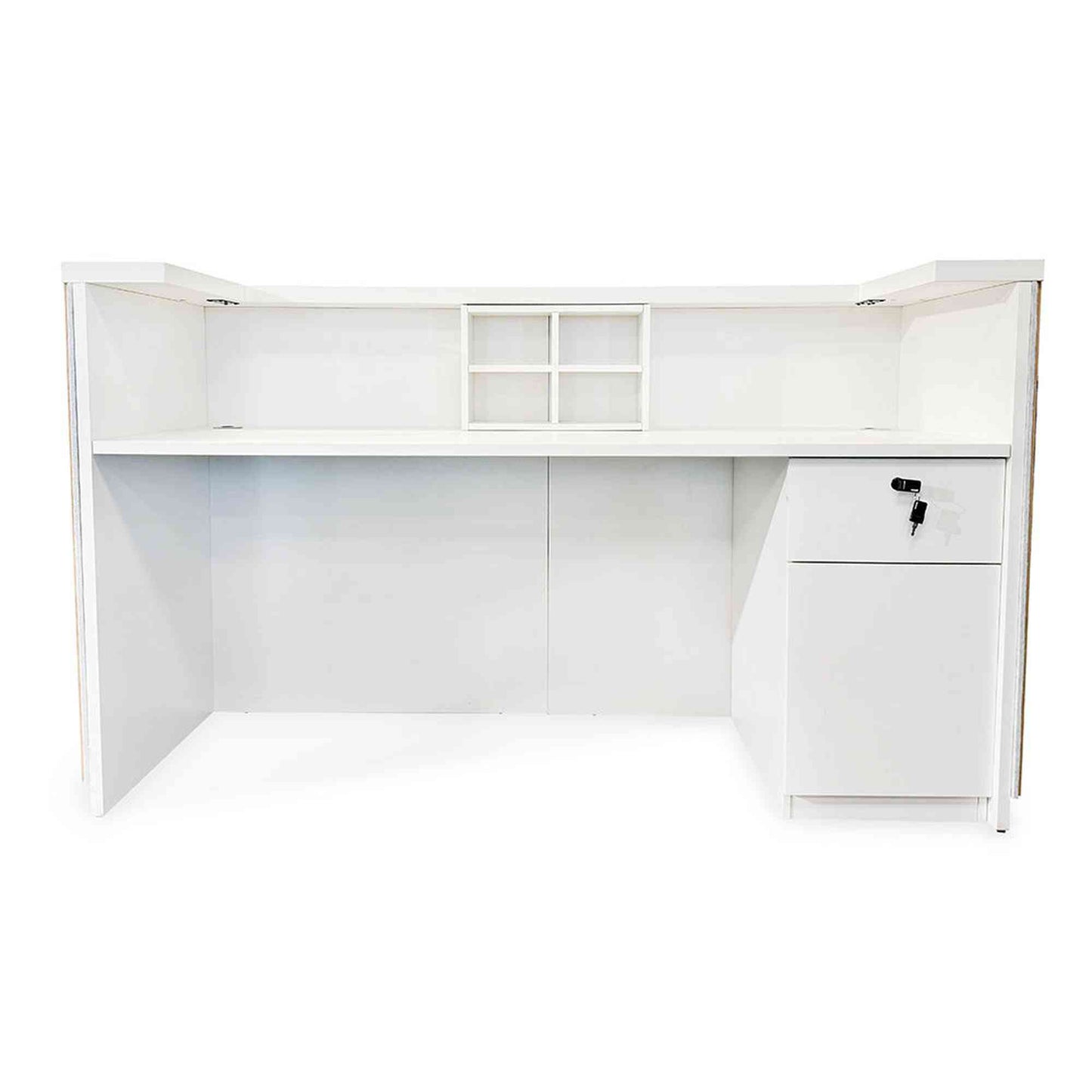 KENTO Reception Desk 180cm - White & Oak Timber Slat Acoustic