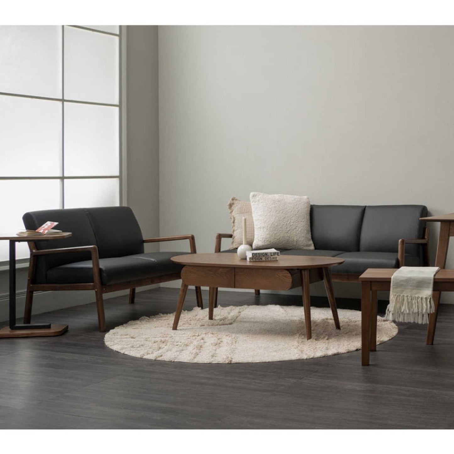 MENDO 3 Seater Lounge Sofa - Black & Walnut