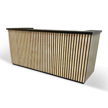 KENTO Reception Desk 240cm - Timber Slat Acoustic Black & Oak